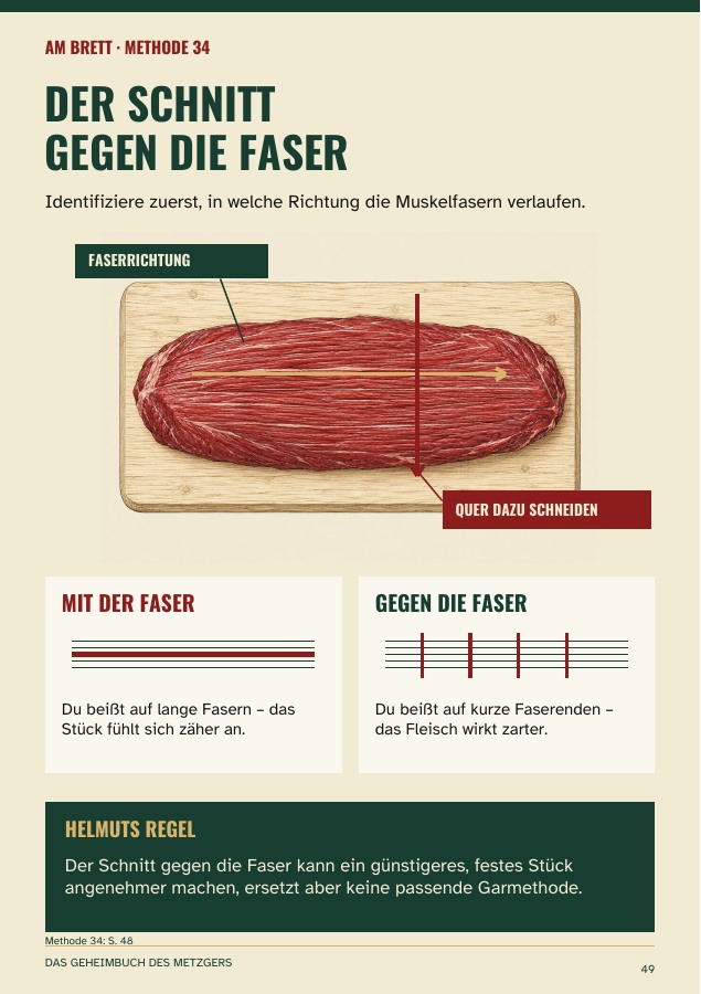 Originalseite 49 aus Das Geheimbuch des Metzgers: Der Schnitt gegen die Faser